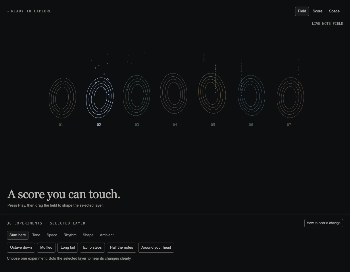 Colored musical layers in the MIDI Playground field view