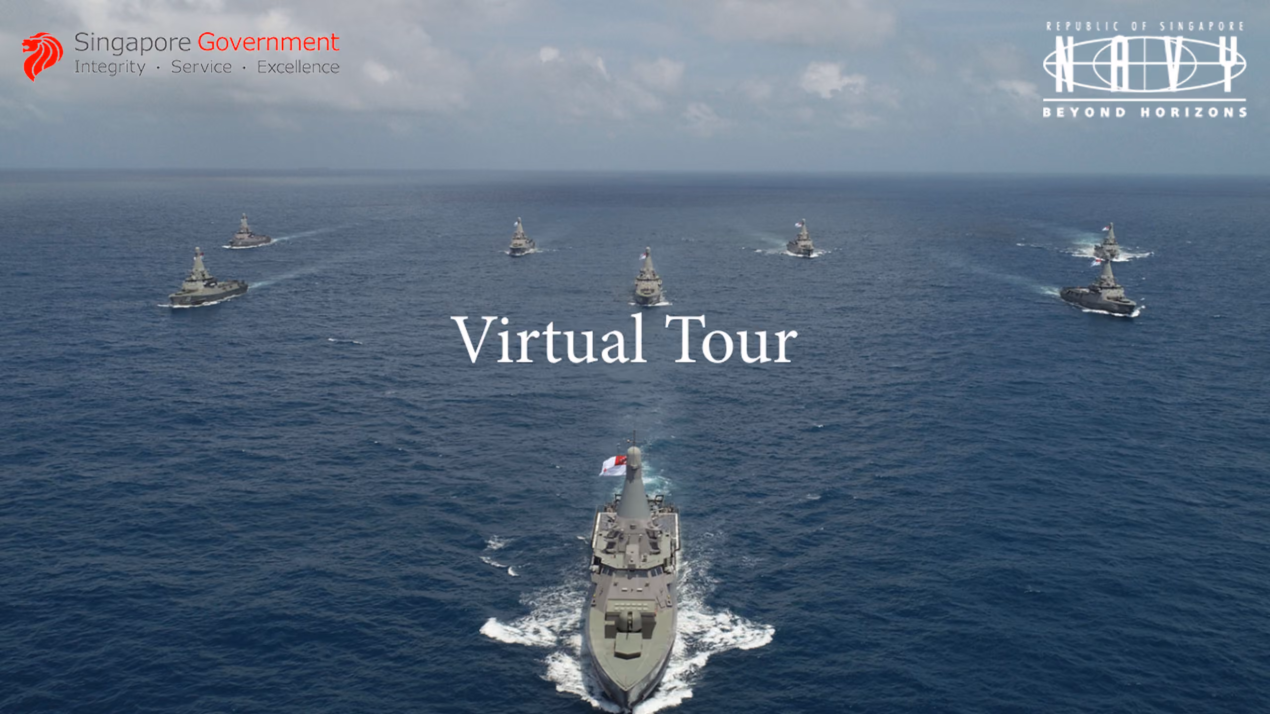 Republic of Singapore Navy Virtual Tour title screen with ships at sea.